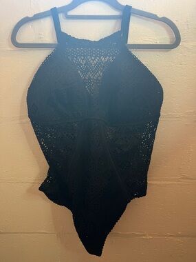 Adore Me Black Crochet One-Piece Swimsuit